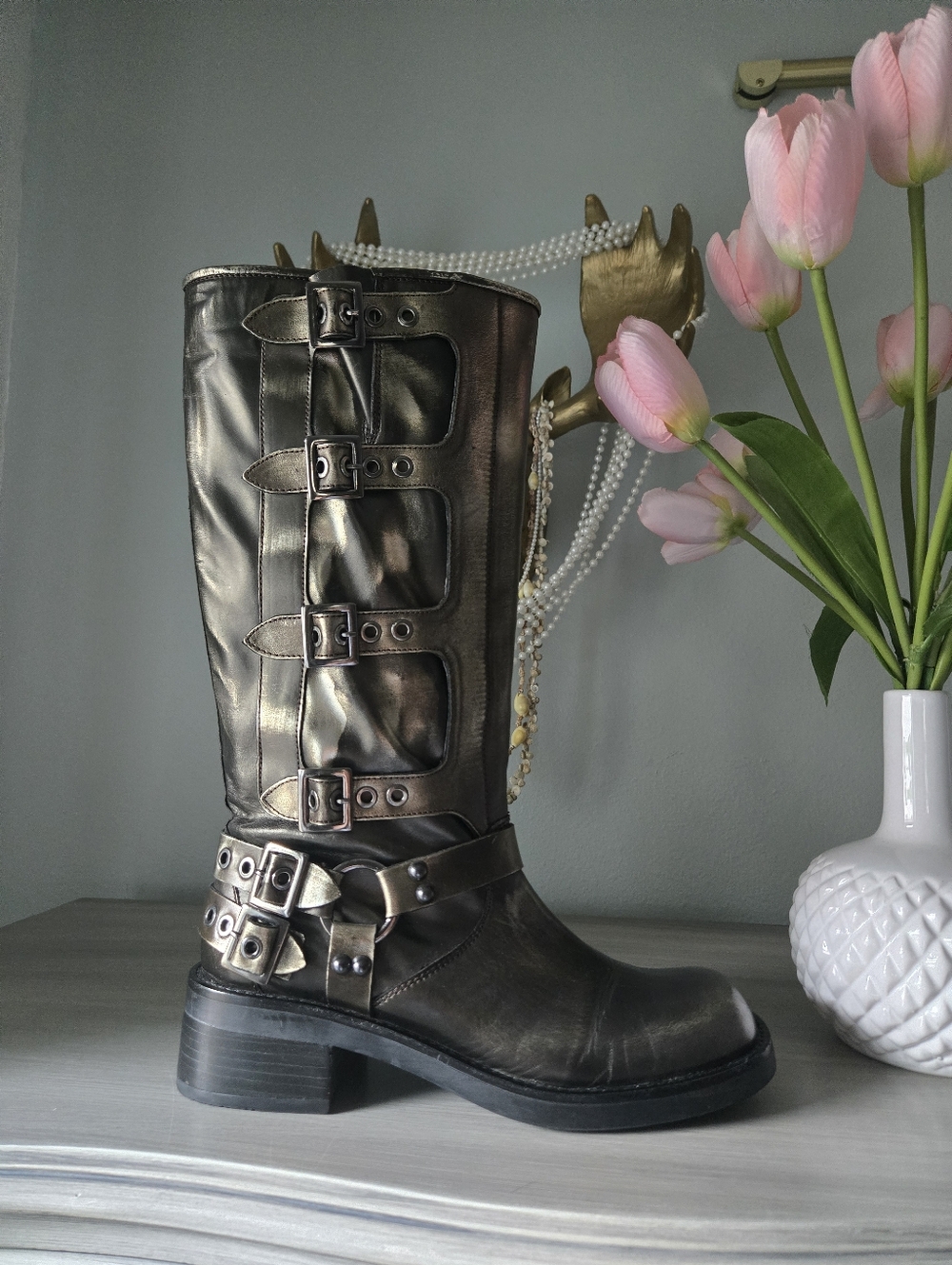 Steve Madden Rocky Metallic Knee-High Moto Boot